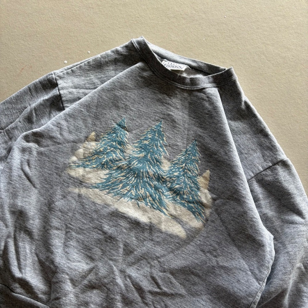 Vintage 90s Basic Editions Pine Trees Graphic Crewneck Sweatshirt